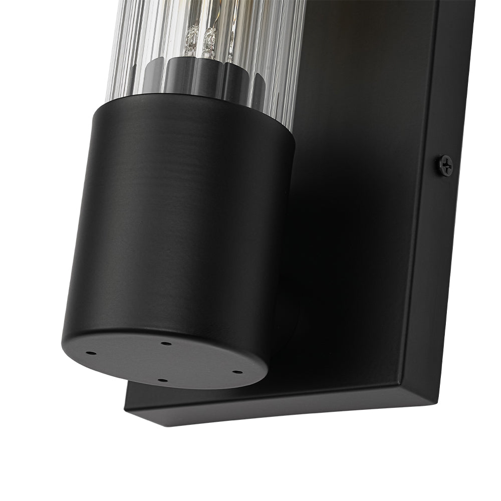 Industrial Black Reeded Glass Linear Tube Wall Light