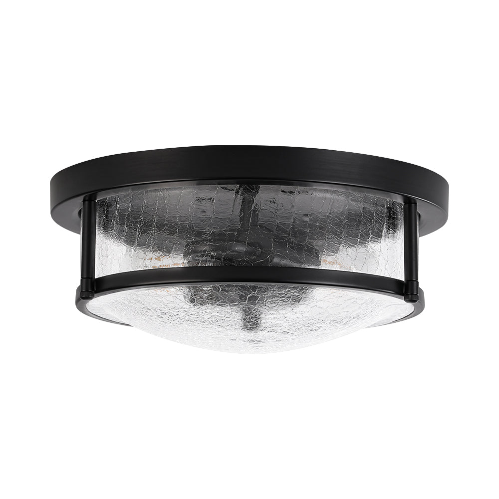 Industrial Black Round Crackled Glass Flush Mount Light
