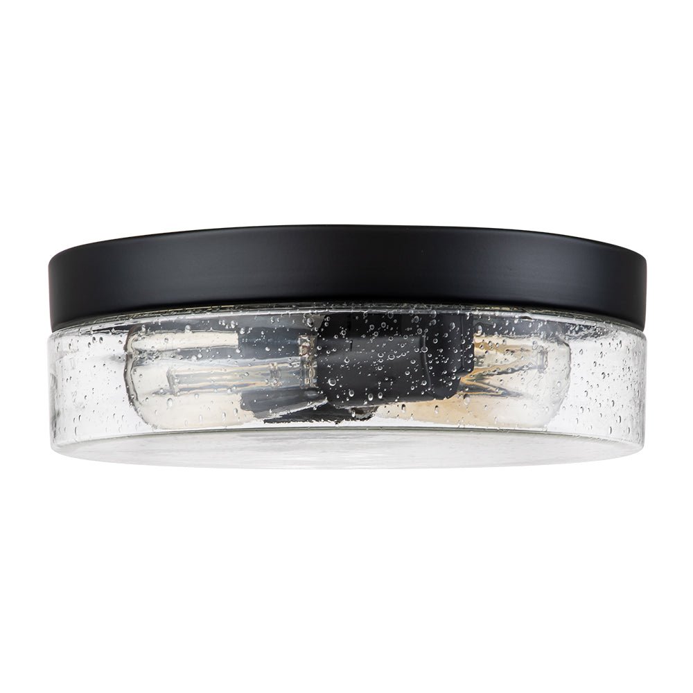 Industrial Black Round Seeded Glass Flush Mount Light
