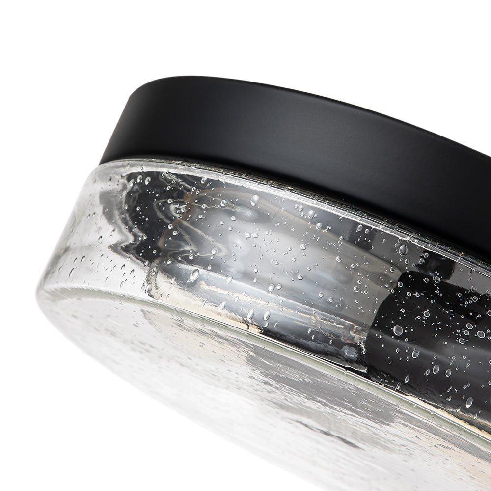Industrial Black Round Seeded Glass Flush Mount Light