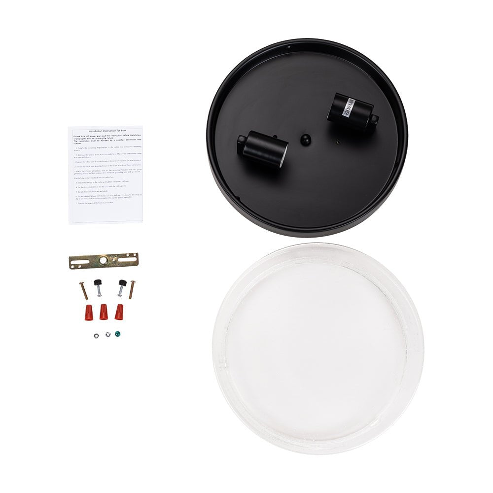 Industrial Black Round Seeded Glass Flush Mount Light