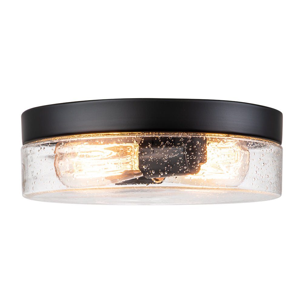 Industrial Black Round Seeded Glass Flush Mount Light