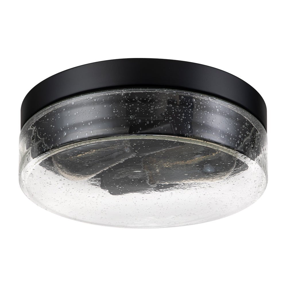 Industrial Black Round Seeded Glass Flush Mount Light