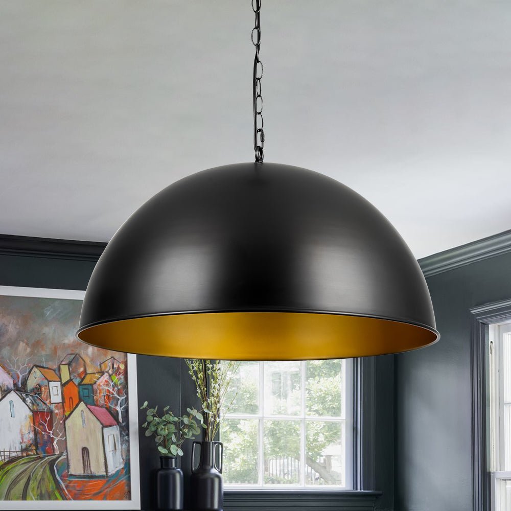 Industrial Farmhouse Black Iron Oversized Dome Pendant Light