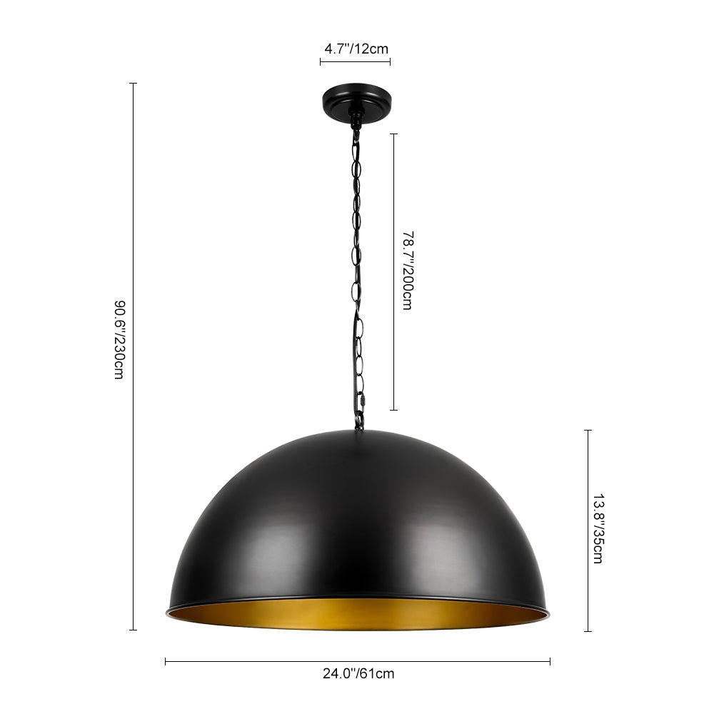 Industrial Farmhouse Black Iron Oversized Dome Pendant Light