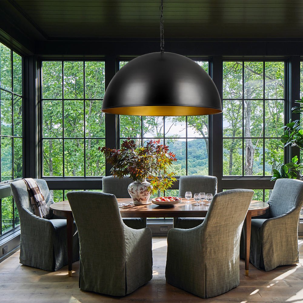 Industrial Farmhouse Black Iron Oversized Dome Pendant Light