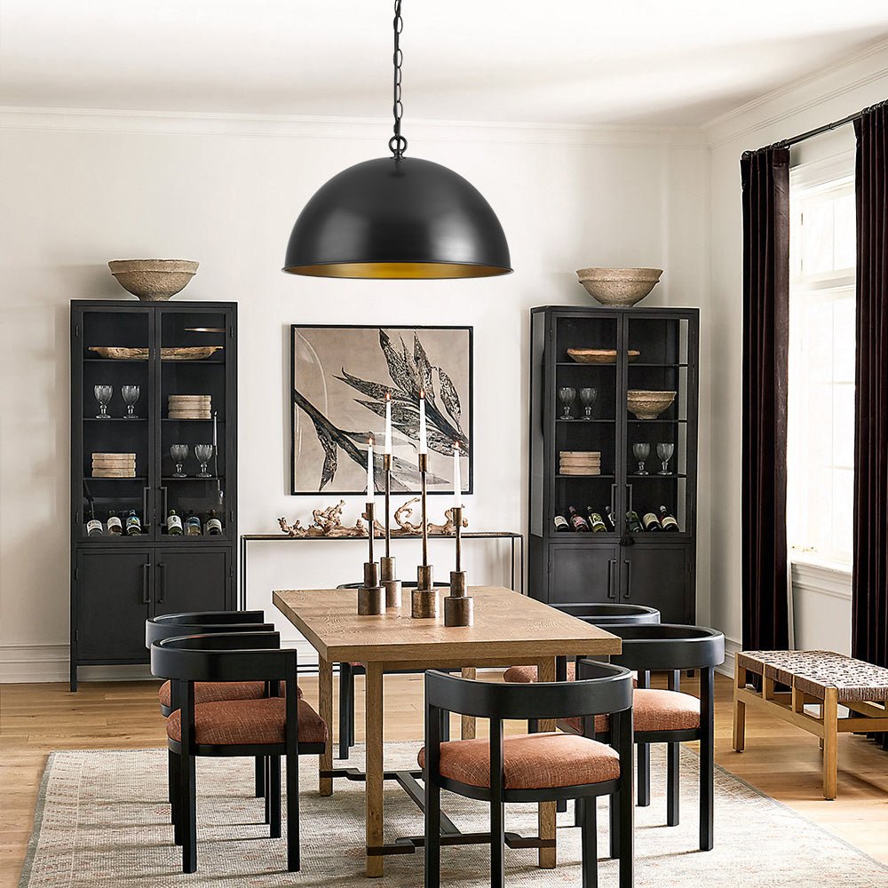 Industrial Farmhouse Black Iron Oversized Dome Pendant Light