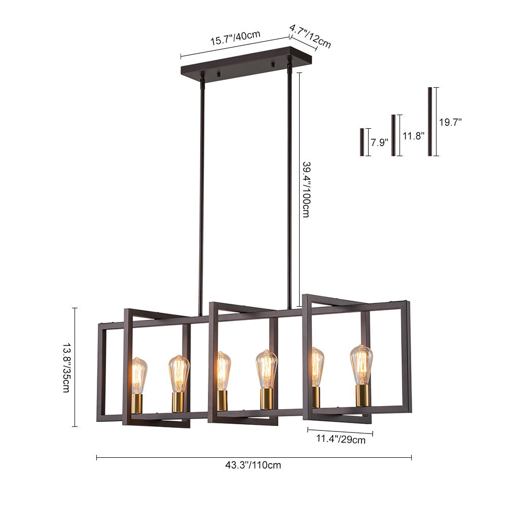 Industrial Farmhouse Rectangular Kitchen Island Pendant