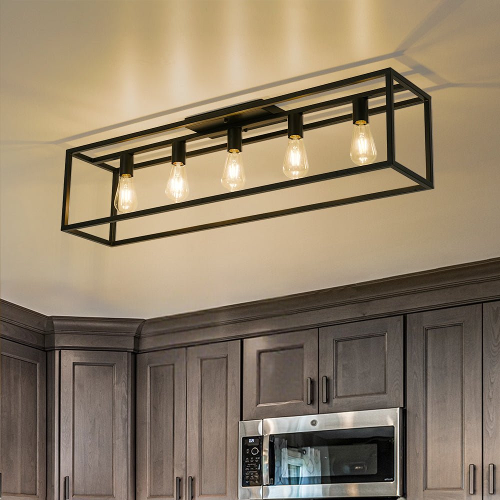 Industrial Minimalist Rectangle Cage Semi Flush Mount