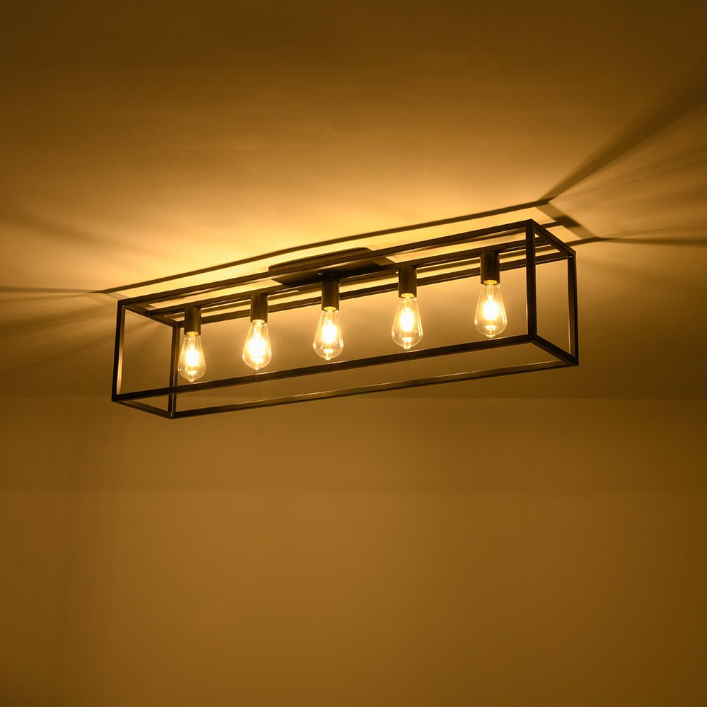 Industrial Minimalist Rectangle Cage Semi Flush Mount