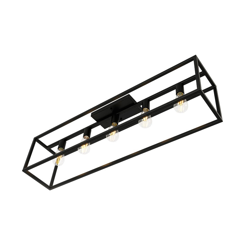 Industrial Minimalist Rectangle Cage Semi Flush Mount