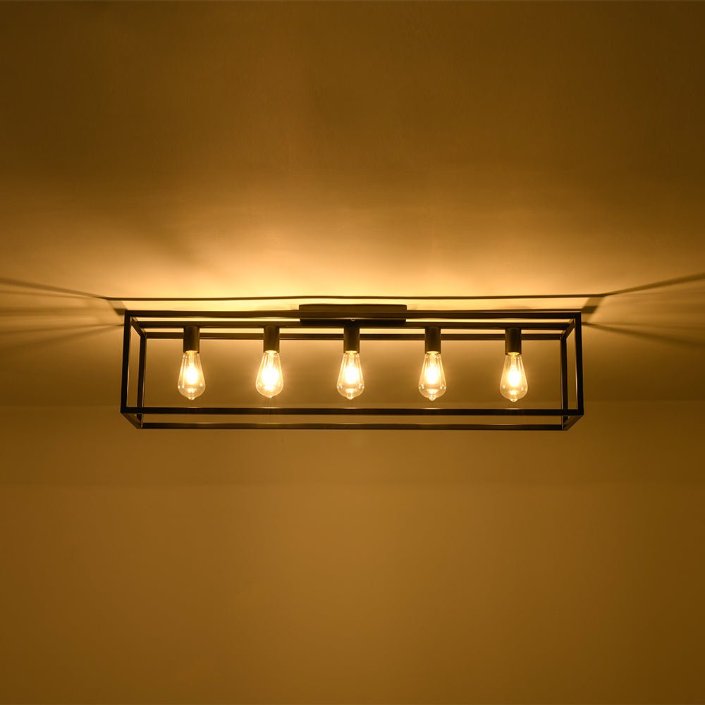 Industrial Minimalist Rectangle Cage Semi Flush Mount