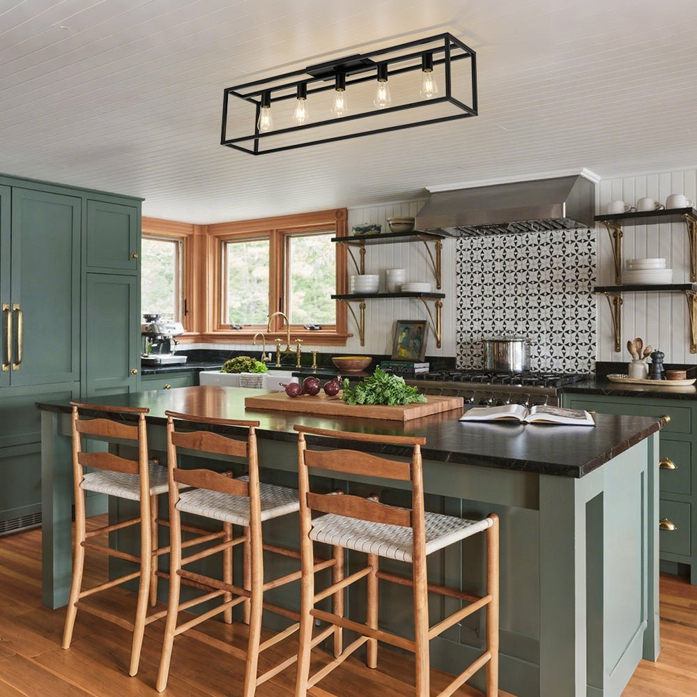 Industrial Minimalist Rectangle Cage Semi Flush Mount