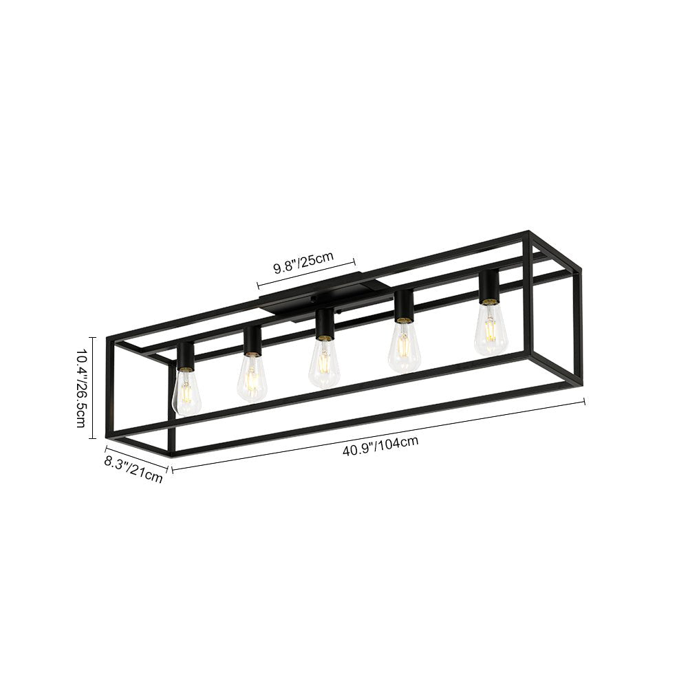 Industrial Minimalist Rectangle Cage Semi Flush Mount