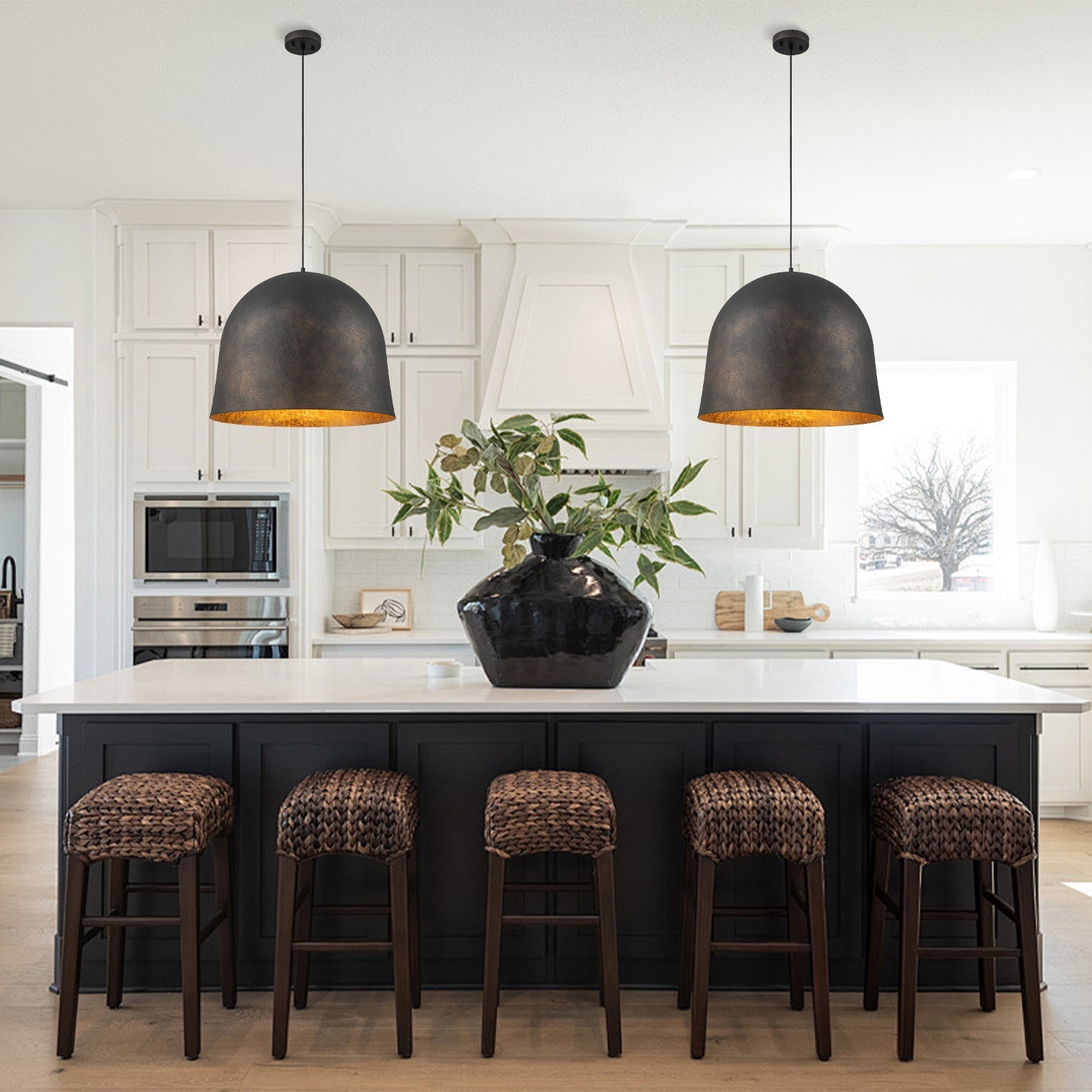 Industrial Oversized Iron Bell Dome Pendant Light Black Gold Powder