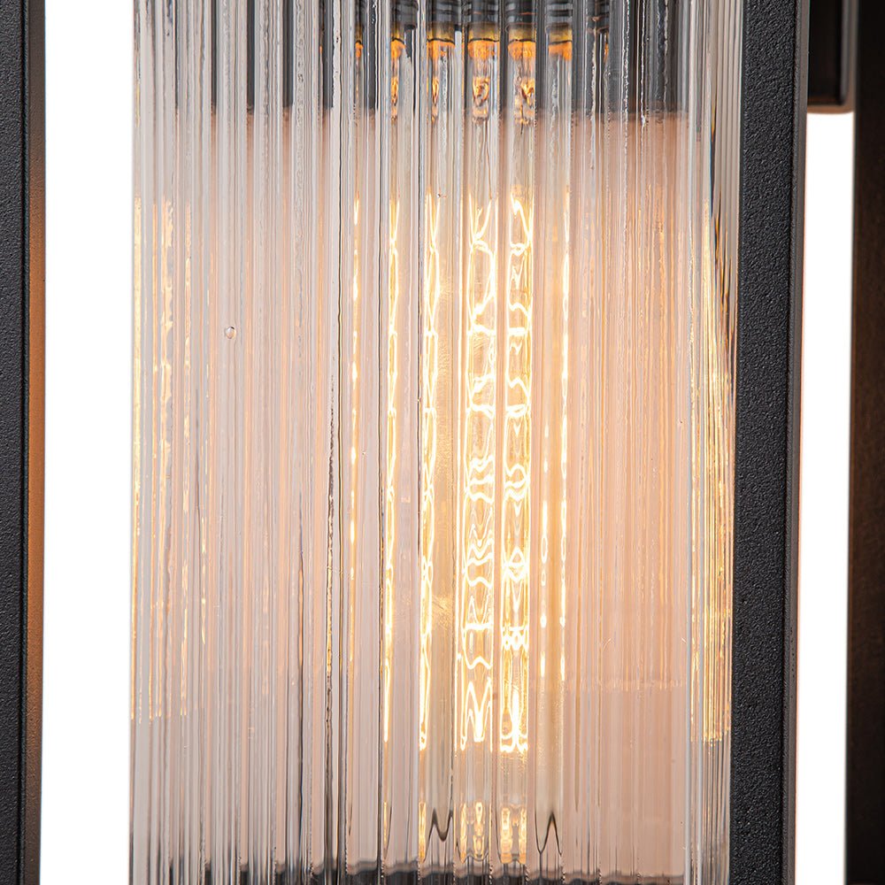 IP23 1-Light Black Ribbed Glass Outdoor Wall Lantern