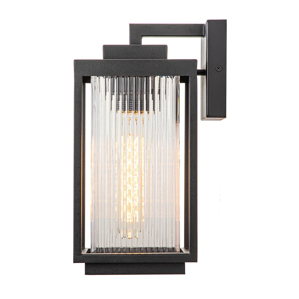 IP23 1-Light Black Ribbed Glass Outdoor Wall Lantern
