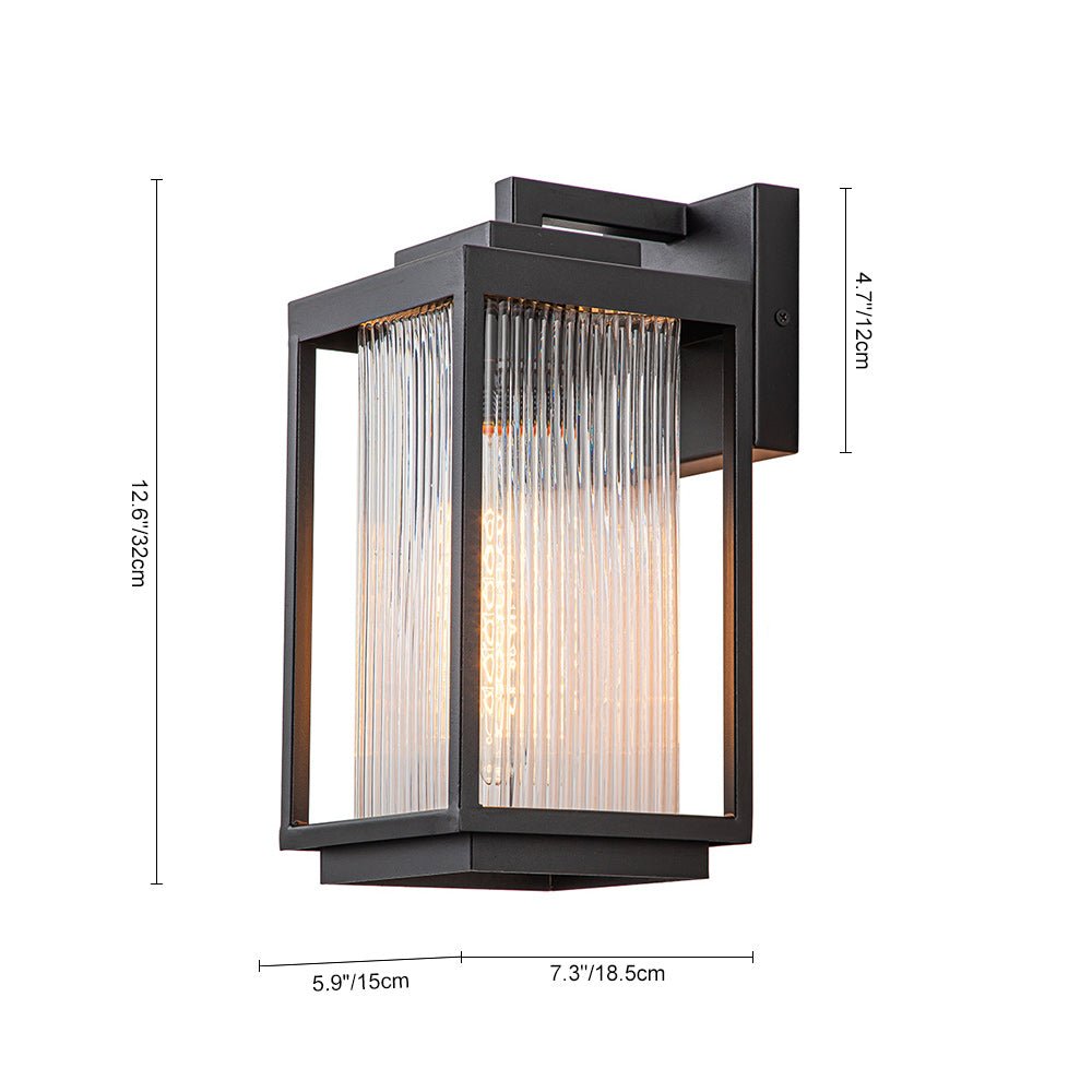 IP23 1-Light Black Ribbed Glass Outdoor Wall Lantern