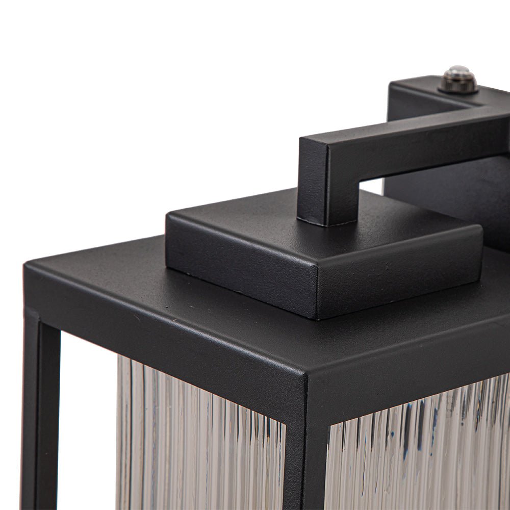 IP23 1-Light Black Ribbed Glass Outdoor Wall Lantern