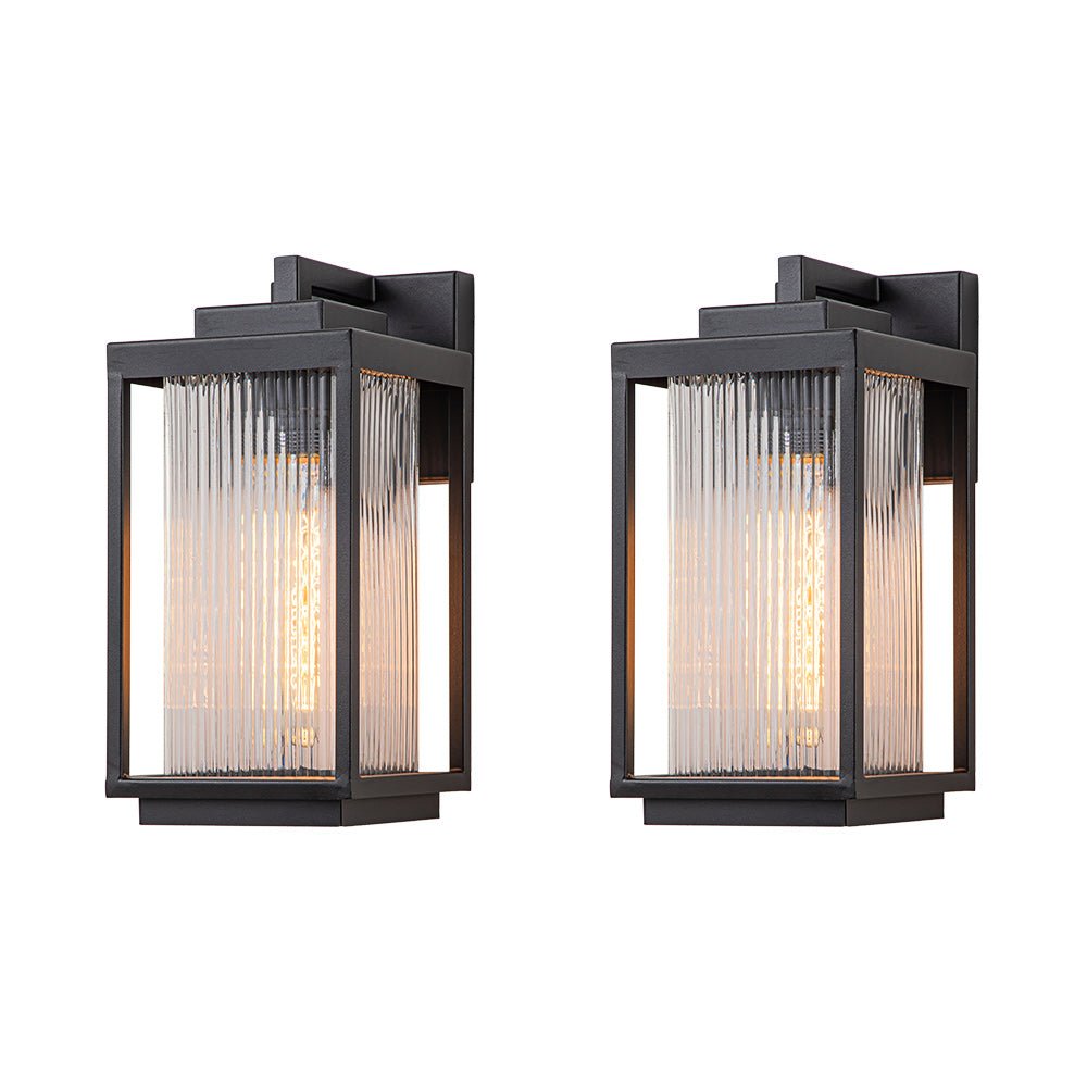 IP23 1-Light Black Ribbed Glass Outdoor Wall Lantern