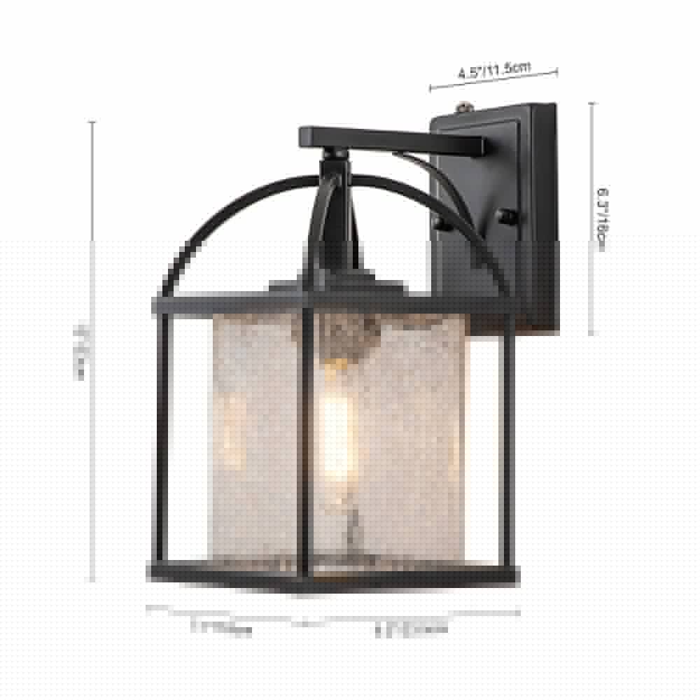 IP23 1-Light Black Textured Glass Outdoor Wall Lantern