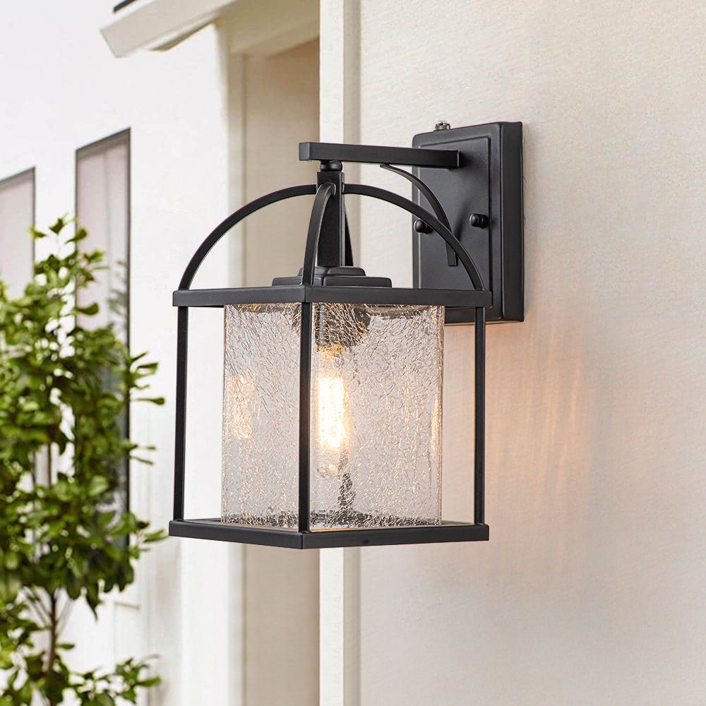 IP23 1-Light Black Textured Glass Outdoor Wall Lantern