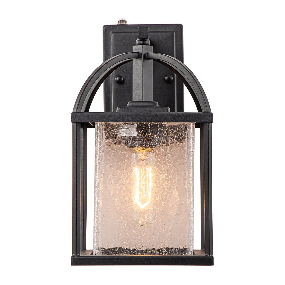 IP23 1-Light Black Textured Glass Outdoor Wall Lantern