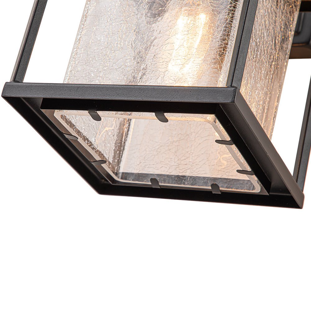IP23 1-Light Black Textured Glass Outdoor Wall Lantern