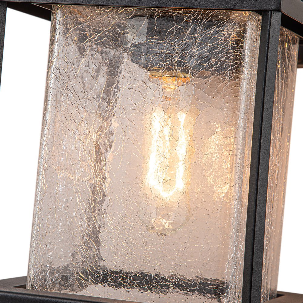 IP23 1-Light Black Textured Glass Outdoor Wall Lantern