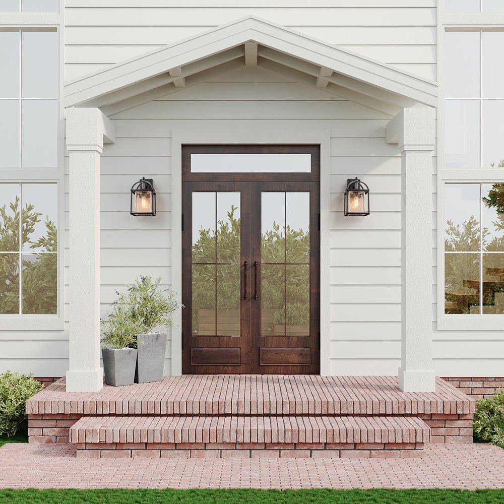 IP23 1-Light Black Textured Glass Outdoor Wall Lantern