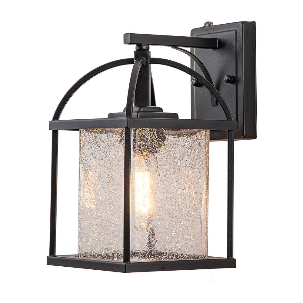 IP23 1-Light Black Textured Glass Outdoor Wall Lantern