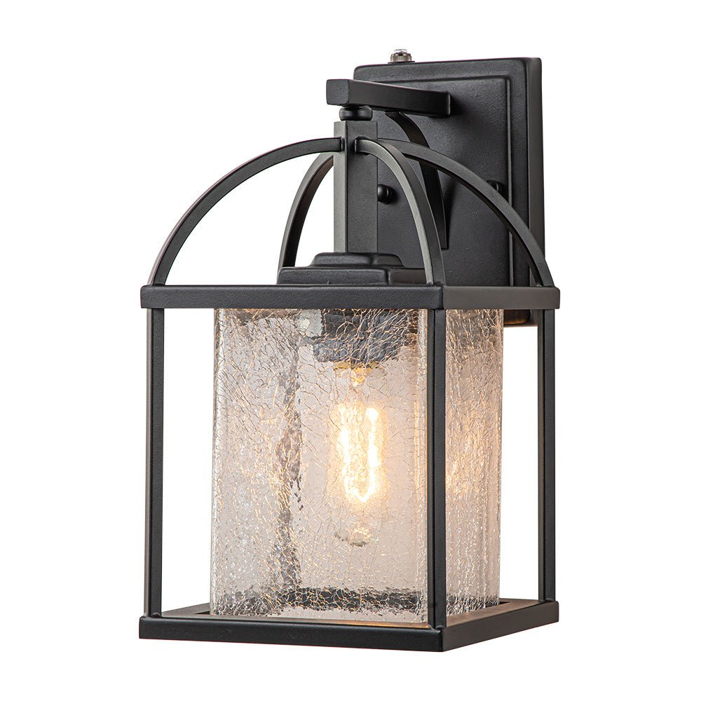 IP23 1-Light Black Textured Glass Outdoor Wall Lantern