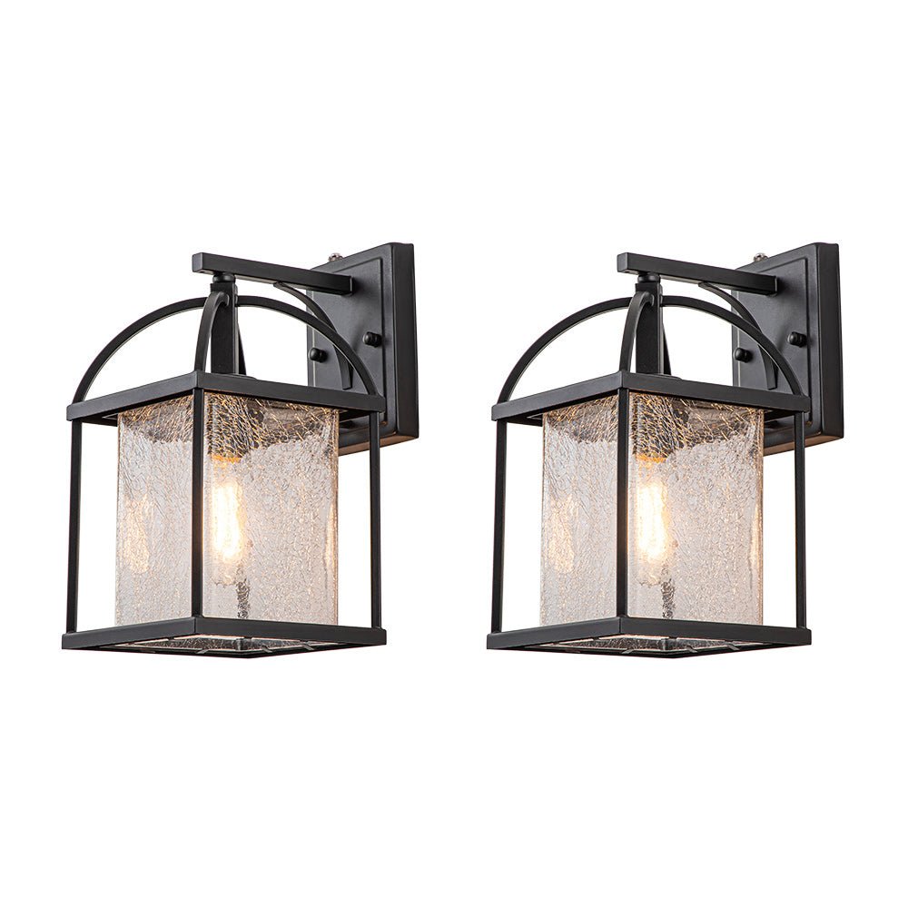 IP23 1-Light Black Textured Glass Outdoor Wall Lantern