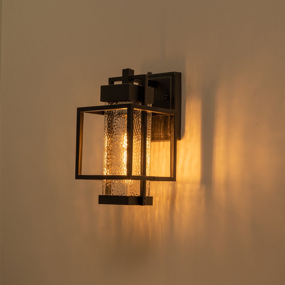 IP23 Black Waterproof 1-Light Square Cage Outdoor Wall Sconce