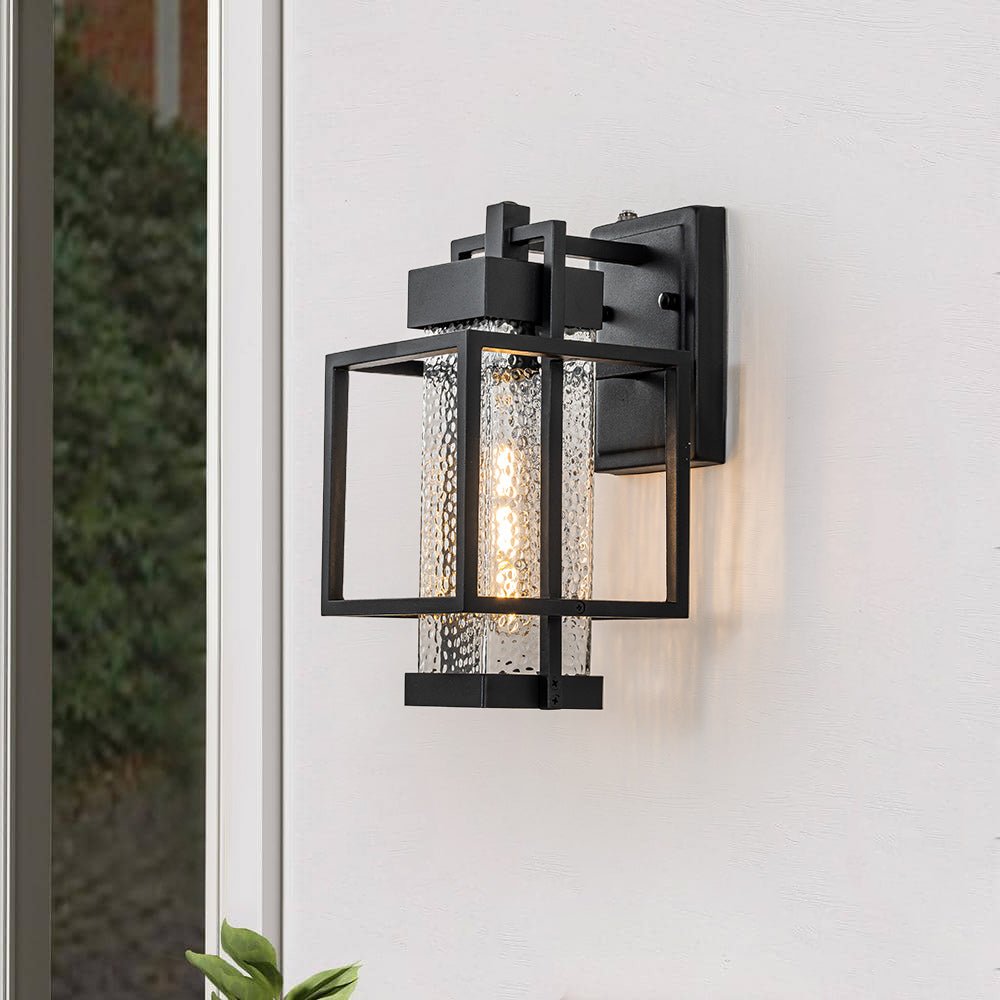 IP23 Black Waterproof 1-Light Square Cage Outdoor Wall Sconce
