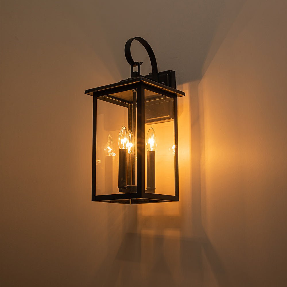 IP23 Matte Black Farmhouse 3-Light Lantern Outdoor Wall Light