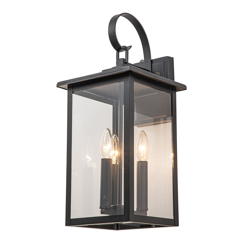 IP23 Matte Black Farmhouse 3-Light Lantern Outdoor Wall Light
