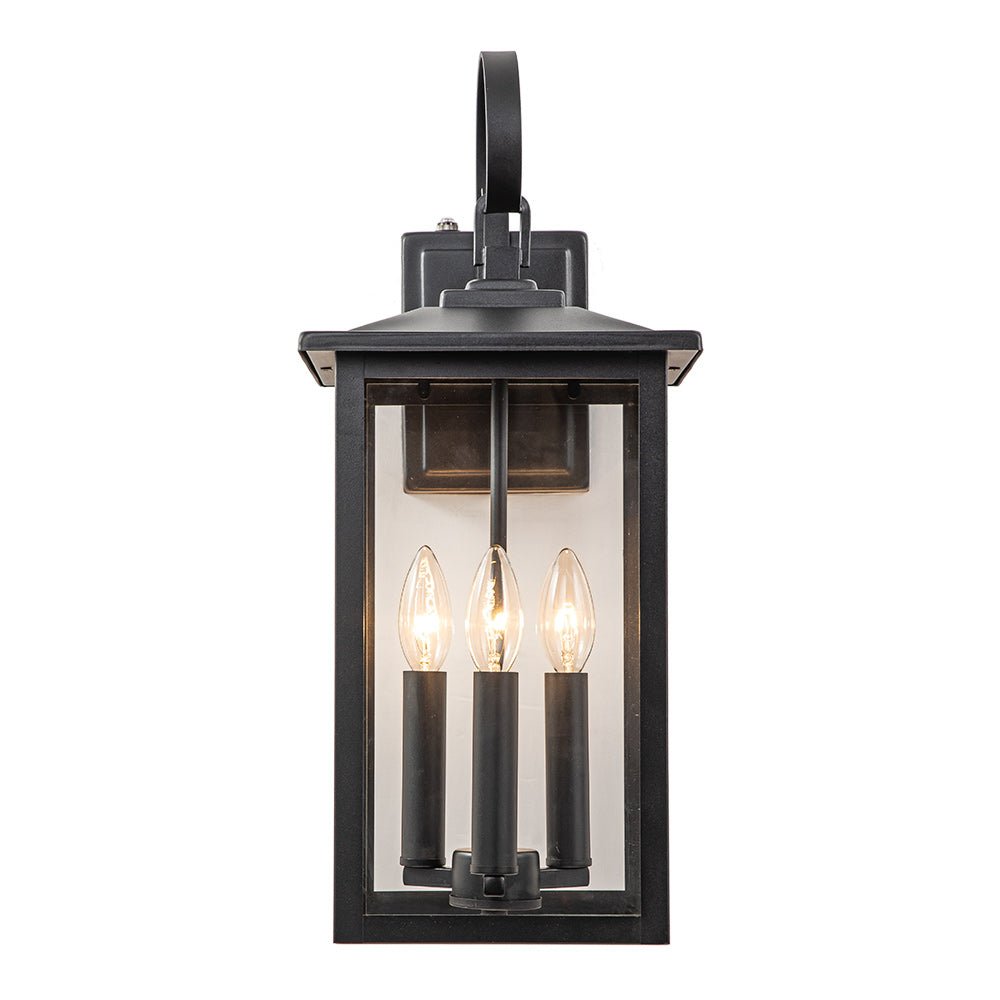 IP23 Matte Black Farmhouse 3-Light Lantern Outdoor Wall Light