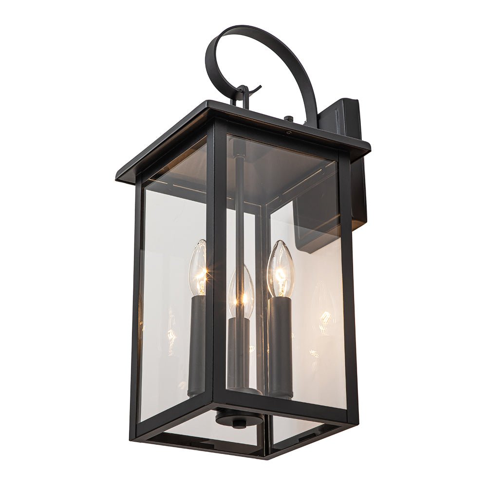 IP23 Matte Black Farmhouse 3-Light Lantern Outdoor Wall Light
