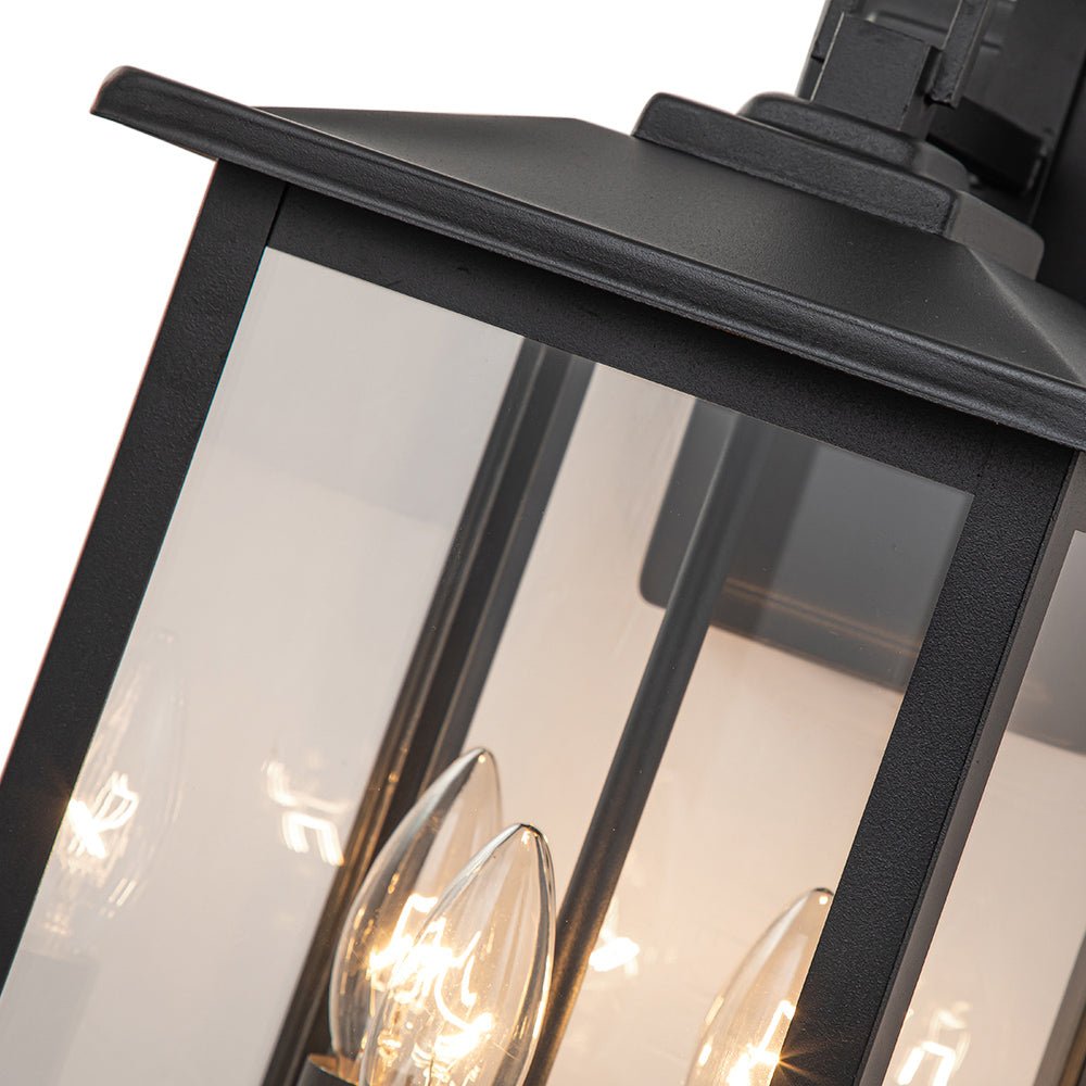IP23 Matte Black Farmhouse 3-Light Lantern Outdoor Wall Light