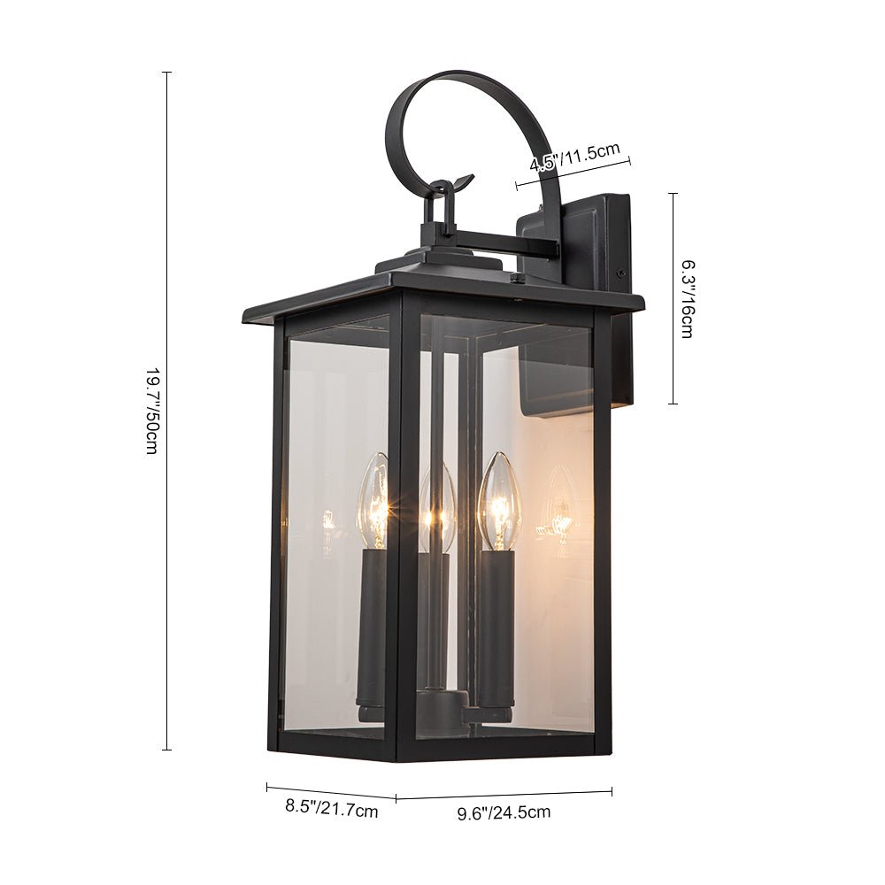 IP23 Matte Black Farmhouse 3-Light Lantern Outdoor Wall Light
