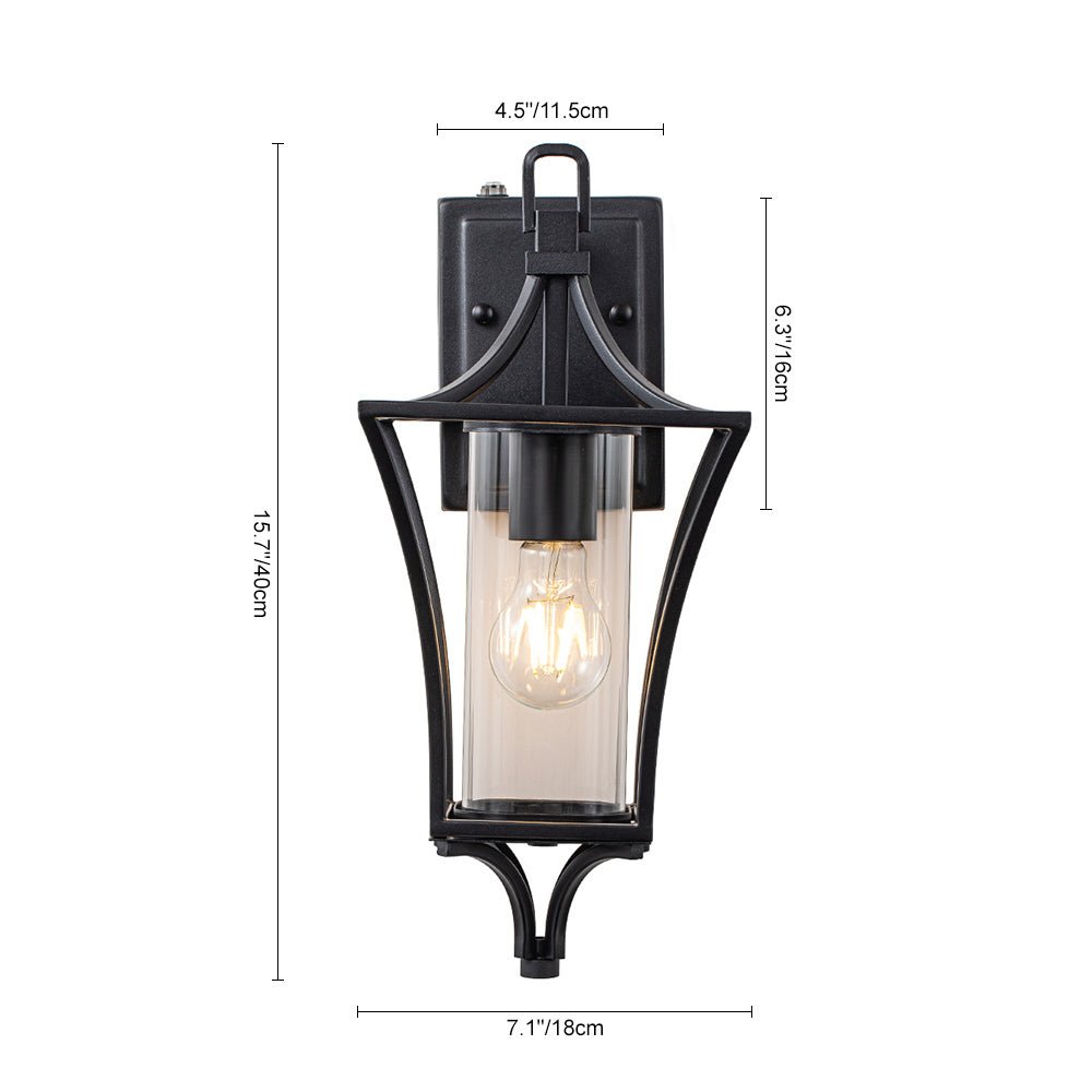 IP44 Black Waterproof 1-Light Lantern Outdoor Wall Sconce