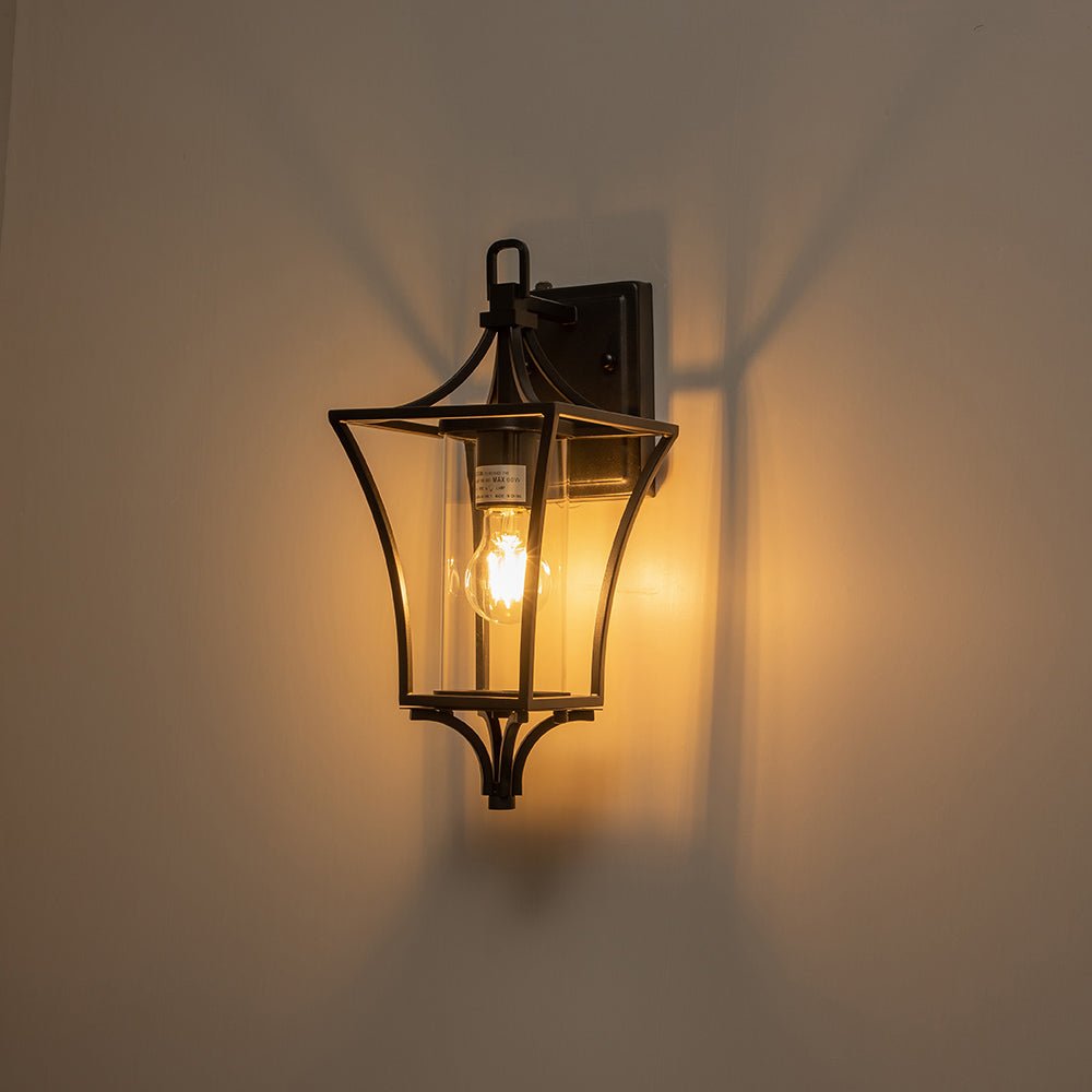 IP44 Black Waterproof 1-Light Lantern Outdoor Wall Sconce