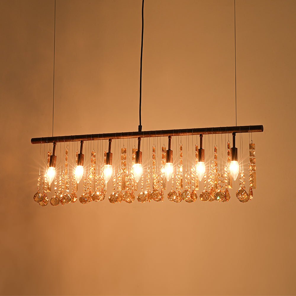 Italy Vintage Luxe Draped Amber Crystal Linear Chandelier