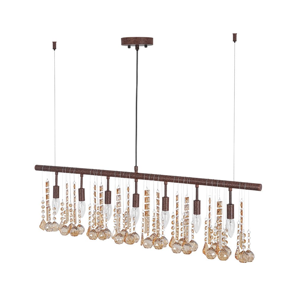 Italy Vintage Luxe Draped Amber Crystal Linear Chandelier