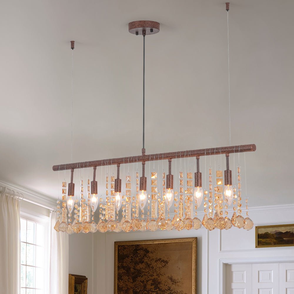 Italy Vintage Luxe Draped Amber Crystal Linear Chandelier
