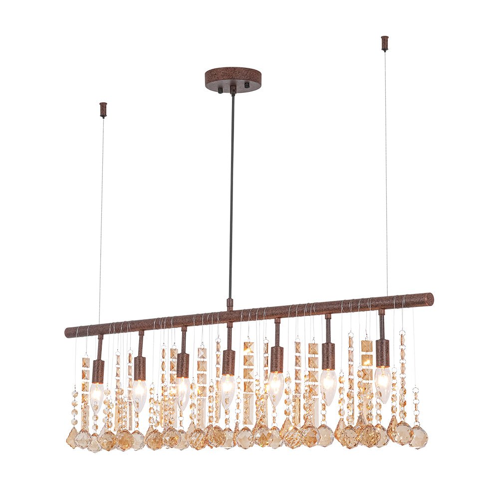Italy Vintage Luxe Draped Amber Crystal Linear Chandelier