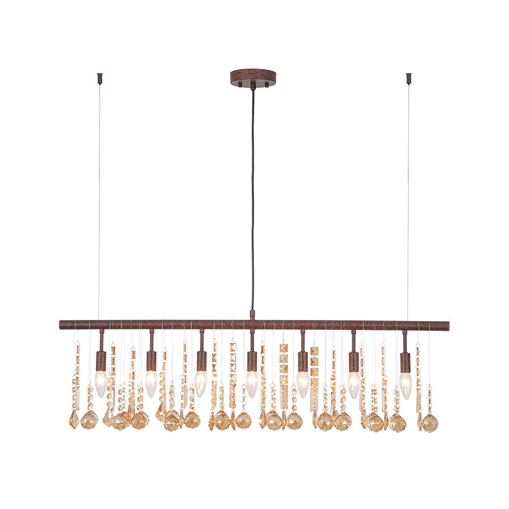 Italy Vintage Luxe Draped Amber Crystal Linear Chandelier