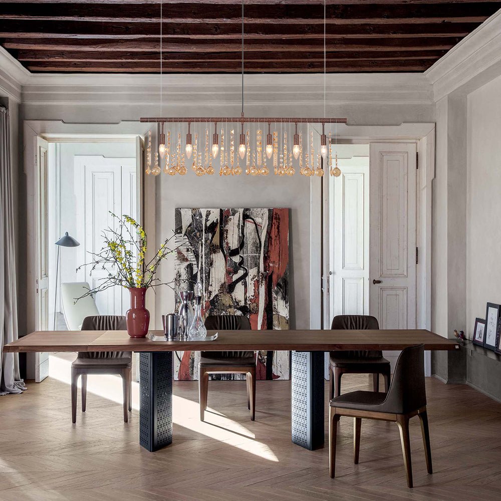 Italy Vintage Luxe Draped Amber Crystal Linear Chandelier