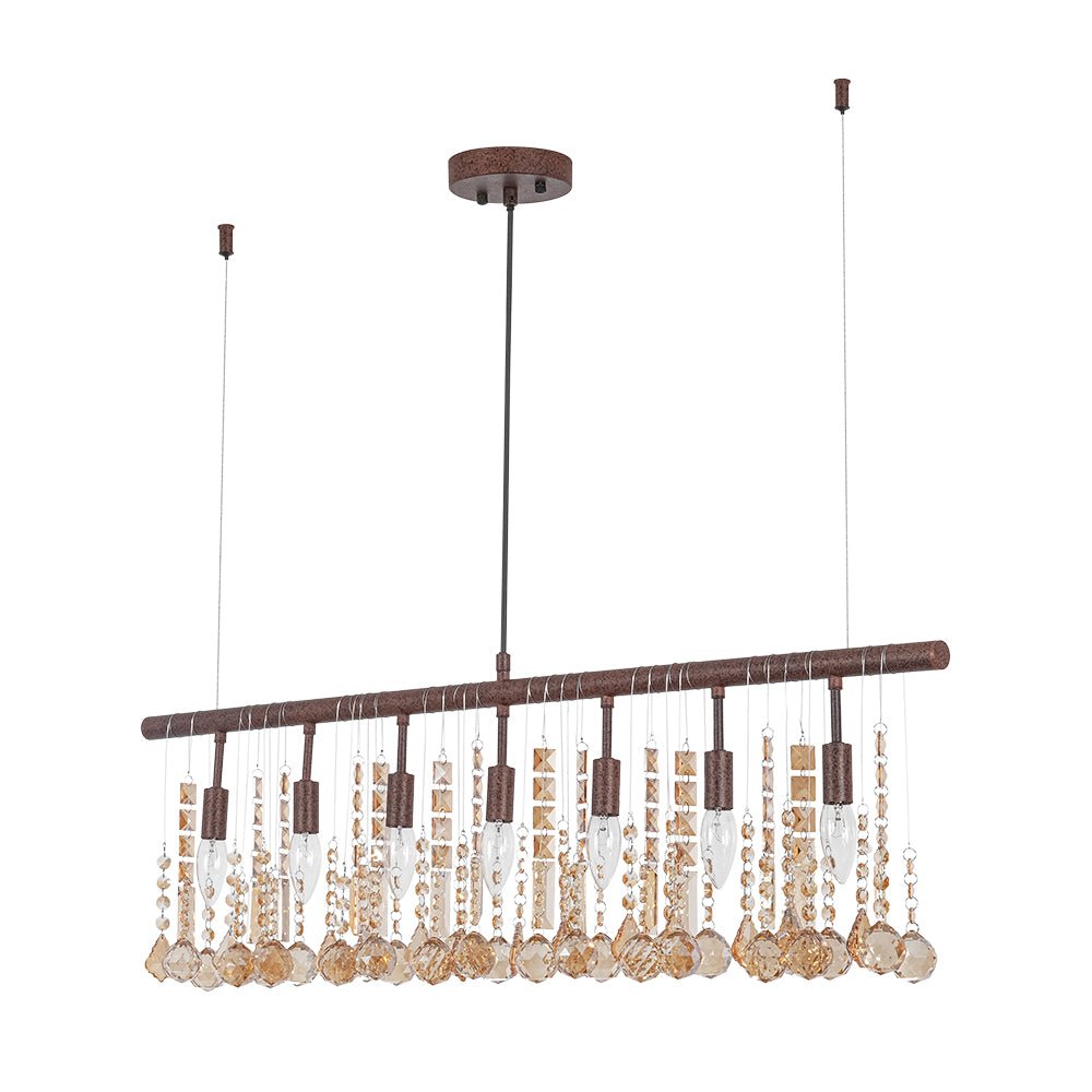 Italy Vintage Luxe Draped Amber Crystal Linear Chandelier